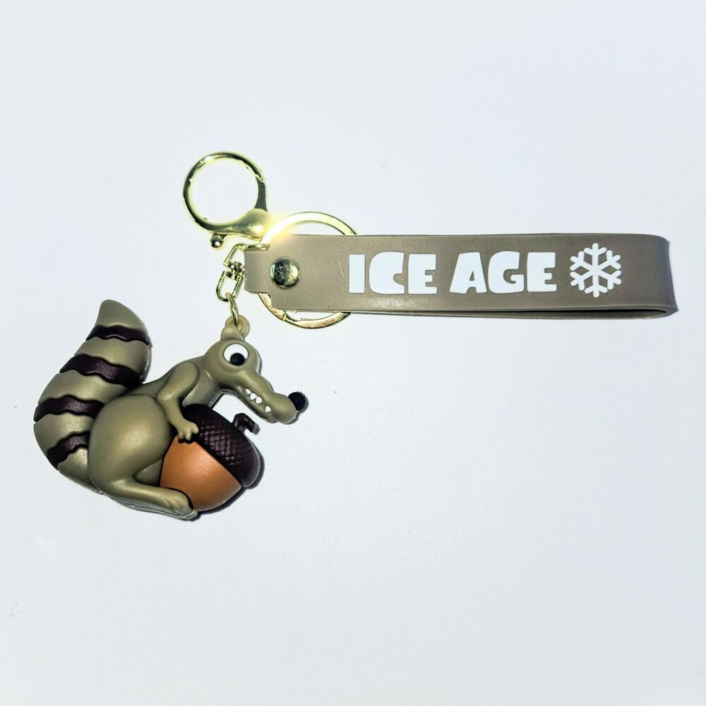 ICE AGE Scrat The Squirrel with Acorn Keychain & Wristlet Strap in Silicone NEW